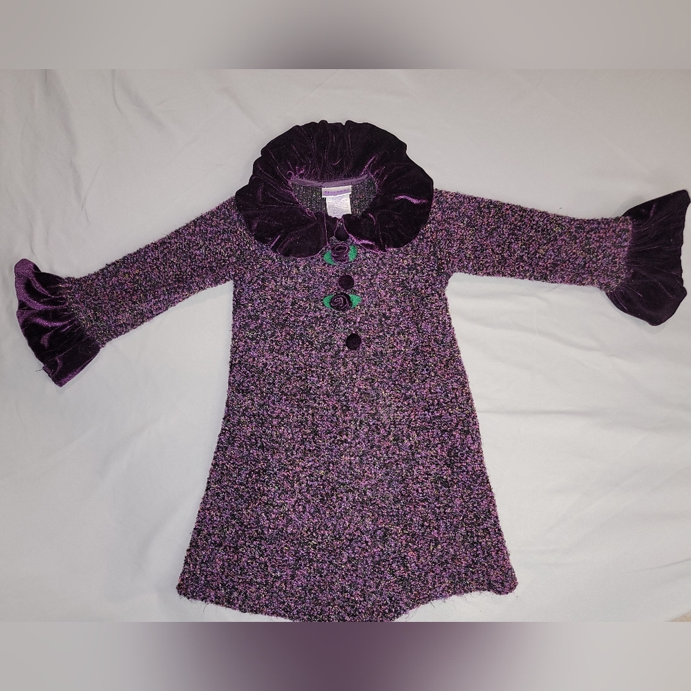 Purple Velvet Trimmed Knit Duster Jacket